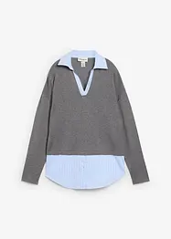 Pull en fine maille empiècement chemisier, bonprix