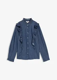 Jeansbluse mit Volants, aus reiner Baumwolle, bonprix