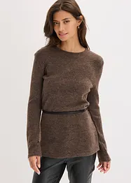 Strickshirt mit Wollanteil und Lederimitat- Bindeband, bonprix