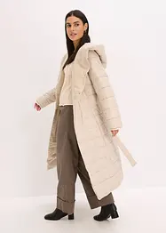 wasserabweisender Steppmantel mit Wollimitat Besatz und Bindegürtel (2-tlg.), bonprix