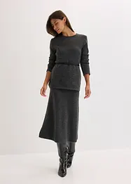 Strickshirt mit Wollanteil und Lederimitat- Bindeband, bonprix