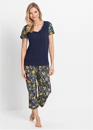 Capri Pyjama mit kurzen Ärmeln aus reiner Baumwolle, bonprix