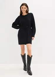 Kurzes Strickkleid mit softem Wollanteil und Gürtel, bonprix