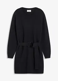 Kurzes Strickkleid mit softem Wollanteil und Gürtel, bonprix