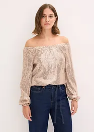 T-shirt oversize à sequins encolure Bardot, bonprix