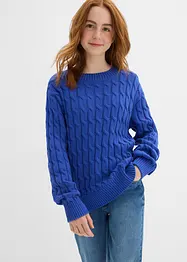 Grobstrick-Pullover aus reiner Baumwolle mit Zopfmuster, bonprix