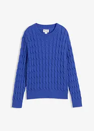 Grobstrick-Pullover aus reiner Baumwolle mit Zopfmuster, bonprix