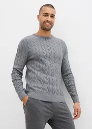Feinstrickpullover mit Zopfmuster aus weichem Baumwollmix , Slim Fit, bonprix