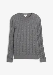 Feinstrickpullover mit Zopfmuster aus weichem Baumwollmix , Slim Fit, bonprix