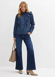 Jeansbluse mit Volants, aus reiner Baumwolle, bonprix