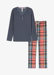 Pyjama avec T-shirt côtelé et pantalon en flanelle à fil brillant, bonprix
