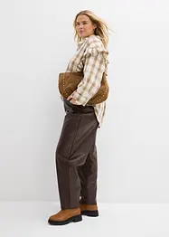 Pantalon barrel enduit, taille mi-haute, bonprix