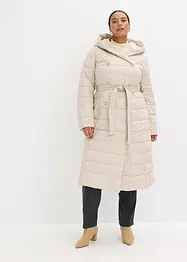 Doudoune longue et déperlante avec empiècement aspect laine et ceinture à nouer, bonprix