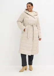 Doudoune longue et déperlante avec empiècement aspect laine et ceinture à nouer, bonprix