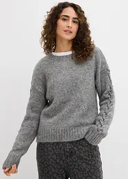 Boxy-Pullover mit geflochtenen Ärmeln, bonprix