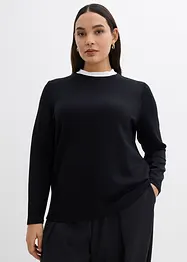 T-shirt manches longues en viscose mélangée, col cheminée contrastant, bonprix