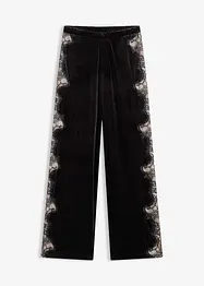 Marlenehose aus softem Samt mit Spitzeneinsatz, bonprix