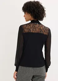 T-shirt manches longues avec dentelle et col lavallière, bonprix