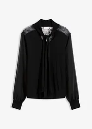 T-shirt manches longues avec dentelle et col lavallière, bonprix