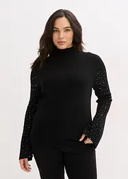 Pull en fine maille à manches trompette décorées de strass, bonprix