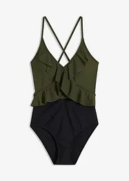 Maillot 1 pièce à découpe et volants, bonprix