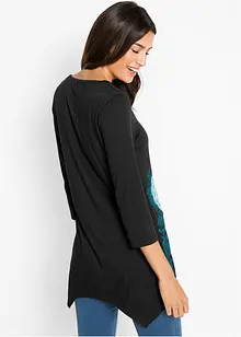 Zipfel-Longshirt mit V-Ausschnitt, 3/4-Arm, bonprix