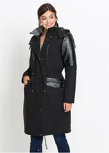 Long-Parka mit Lederimitateinsatz, bonprix