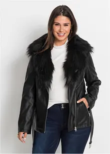 Lederimitat-Jacke mit Fellimitatkragen, bonprix