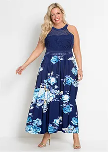 Robe longue estivale avec imprimé floral et empiècement dentelle, bonprix