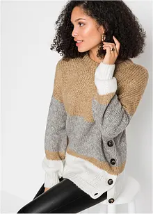 Pull oversize rayé à boutons, bonprix