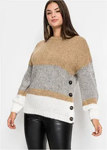 Gestreifter Oversize-Pullover mit Knöpfen, bonprix