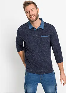 Poloshirt mit gewebtem Kragen, Langarm, bonprix