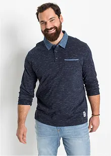 Poloshirt mit gewebtem Kragen, Langarm, bonprix