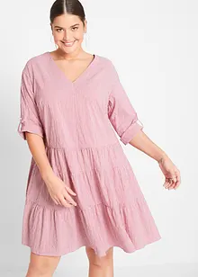 Robe-chemise courte finement côtelée, manches 3/4, bonprix