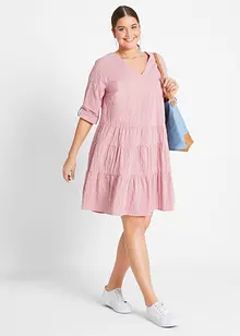 Robe-chemise courte finement côtelée, manches 3/4, bonprix