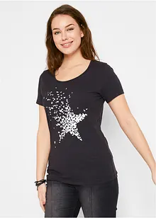 T-shirt coton en fil flammé, manches courtes, bonprix