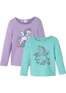 Lot de 2 T-shirts manches longues fille 100% coton, bonprix