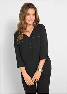 Viskose-Bluse mit V-Ausschnitt, langarm, bonprix