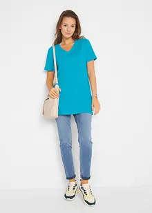 Basic Long-Shirt mit V-Ausschnitt und Kurzarm, 2er Pack, bonprix