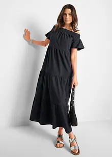 Baumwoll-Jersey-Maxikleid mit Volants und Carmenausschnitt, bonprix