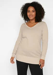 Pull long basique à col en V, bonprix