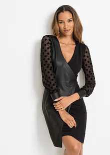 Kleid aus Lederimitat und Spitzenärmeln, BODYFLIRT boutique