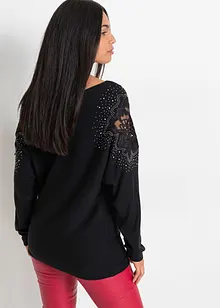 Pull côtelé avec petites pierres décoratives, bonprix