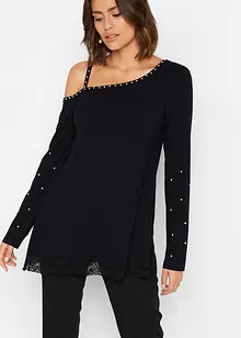 Cold-Shoulder-Shirt mit Spitze und Perlen, bonprix