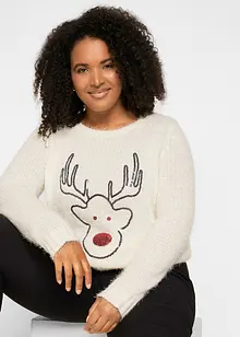 Pull de Noël manches longues et renne en paillettes, bonprix