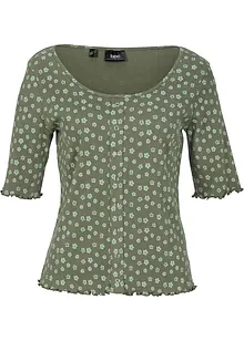 Ripp-Shirt mit Blumendruck, Halbarm, bonprix