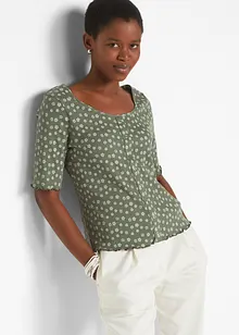 Ripp-Shirt mit Blumendruck, Halbarm, bonprix