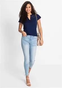 T-shirt col Henley avec dentelle en viscose, bonprix