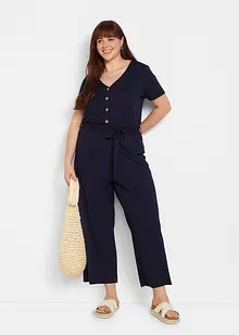 Jersey-Jumpsuit mit V-Ausschnitt, kurzarm, bonprix