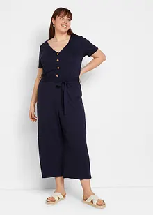 Jersey-Jumpsuit mit V-Ausschnitt, kurzarm, bonprix